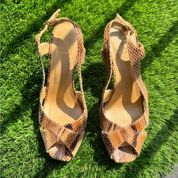 Vintage Stuart Weitzman Leather Peeptoe Slingback Heels Made in Spain - Picture 1 of 16